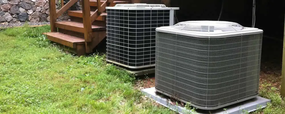 Heat pump installation and service units outside a home in Baltimore, MD